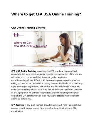 Where To Get Cfa Usa Online Training?