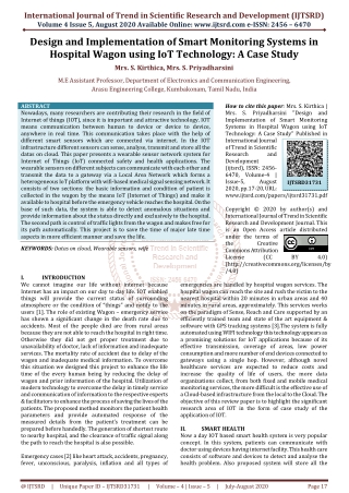 Design and Implementation of Smart Monitoring Systems in Hospital Wagon using IoT Technology A Case Study