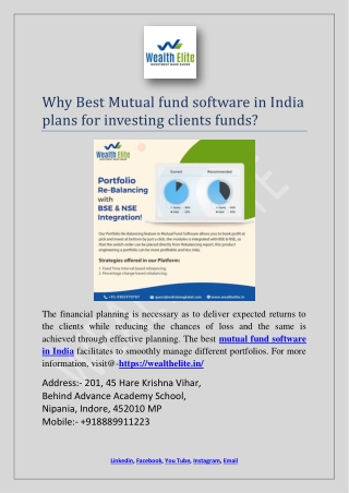 Why Best Mutual fund software in India plans for investing clients funds?