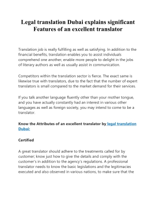 Legal translation Dubai explains significant Features of an excellent translator