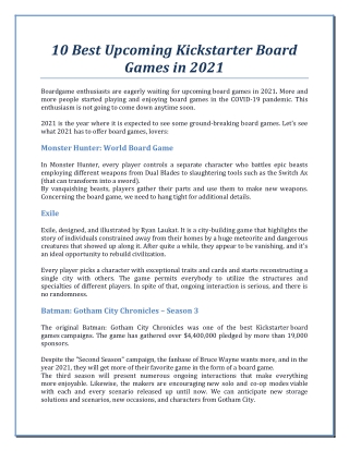 Upcoming Kickstarter Board Games in 2021