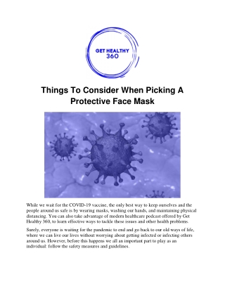 Things To Consider When Picking A Protective Face Mask