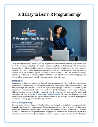Is It Easy to Learn R Programming?