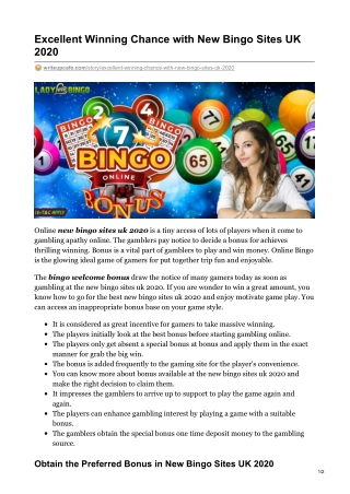 Excellent Winning Chance with New Bingo Sites UK 2020