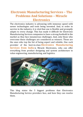 Electronic Manufacturing Services – The Problems And Solutions - Miracle Electronics