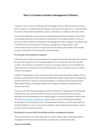 How to Evaluate Container Management Software
