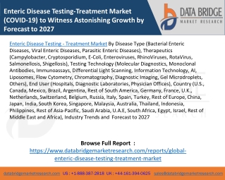 Enteric Disease Testing-Treatment Market (COVID-19) to Witness Astonishing Growth by Forecast to 2027