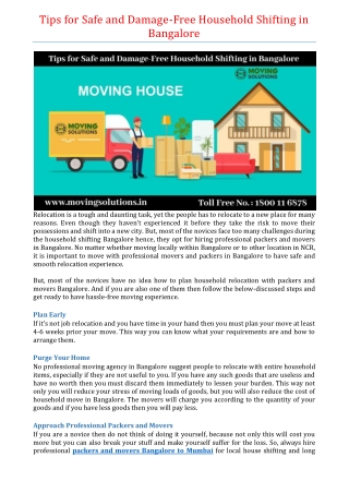 Tips for Safe and Damage-Free Household Shifting in Bangalore