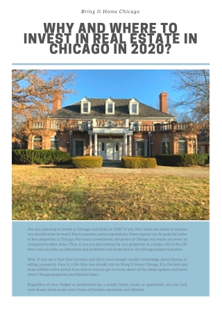 Why And Where To Invest In Real Estate In Chicago In 2020?