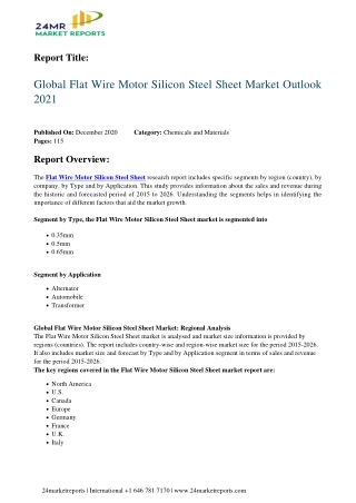 Flat Wire Motor Silicon Steel Sheet Market Outlook 2021