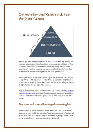 Introduction and Required skill set for Data Science