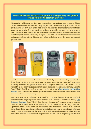 How TINOSI Gas Monitor Competence is Improving the Quality of Gas Monitor Calibration Services