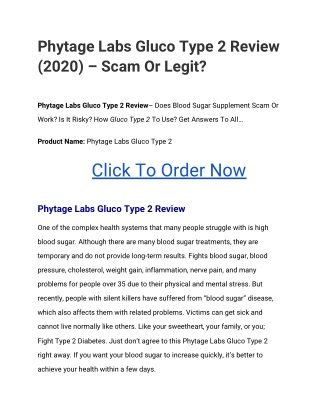 Phytage Labs Gluco Type 2 Review (2020) - Scam Or Legit?
