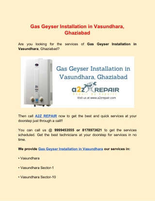 Gas Geyser Installation in Vasundhara, Ghaziabad