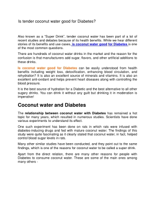 Is coconut water good for Diabetes|Coconut Water and Diabetes