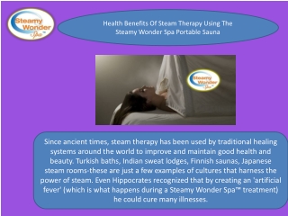 Health Benefits Of Steam Therapy Using The Steamy Wonder Spa Portable Sauna