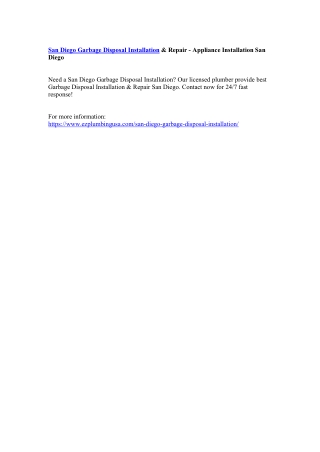 San Diego Garbage Disposal Installation & Repair - Appliance Installation San Diego