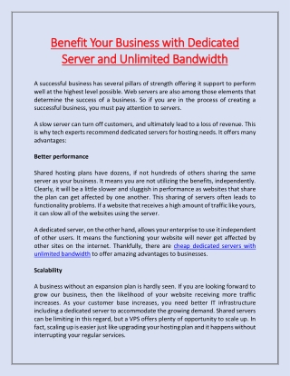 Benefit Your Business with Dedicated Server and Unlimited Bandwidth