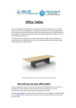 Office Tables Buying Factors