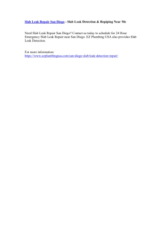 Slab Leak Repair San Diego - Slab Leak Detection & Repiping Near Me