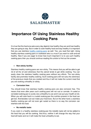 Importance Of Using Stainless Healthy Cooking Pans