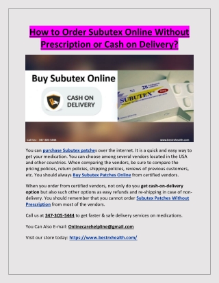 How to Order Subutex Online Without Prescription or Cash on Delivery?
