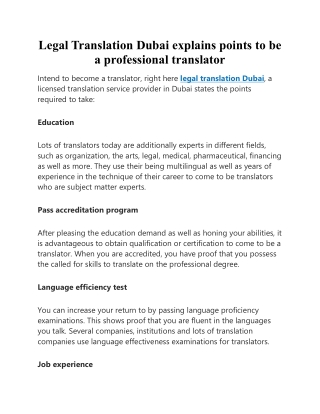 Legal Translation Dubai explains points to be a professional translator