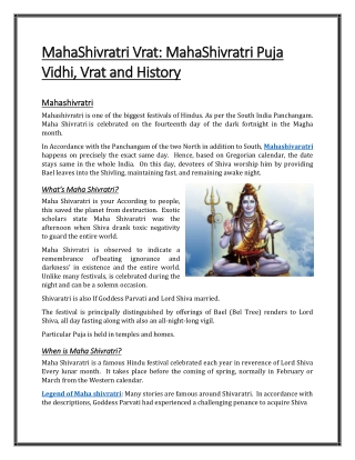MahaShivratri Vrat: MahaShivratri Puja Vidhi, Vrat and History