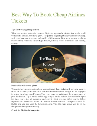 Best Way To Book Cheap Airlines Tickets