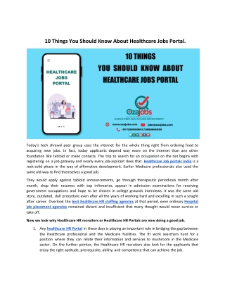 10 Things You Should Know About Healthcare Jobs Portal.