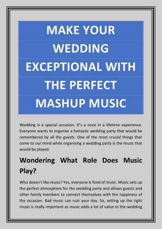 Make Your Wedding Exceptional With The Perfect Mashup Music