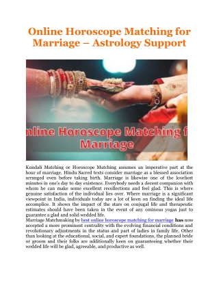 Online Horoscope Matching for Marriage - Astrology Support