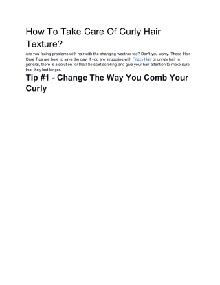 How To Take Care Of Curly Hair Texture