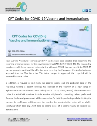 CPT Codes for COVID-19 Vaccine and Immunizations