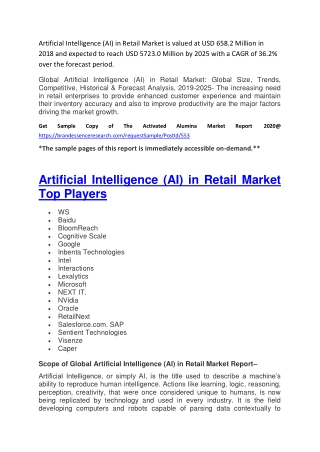 Artificial Intelligence (AI) in Retail Market Report 2020 – Significant Trends and Factors 2025