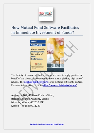 How Mutual Fund Software Facilitates in Immediate Investment of Funds?