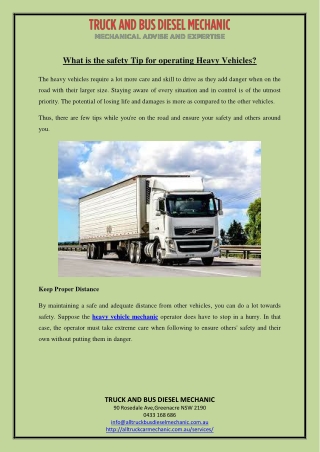 What is the safety Tip for operating Heavy Vehicles?