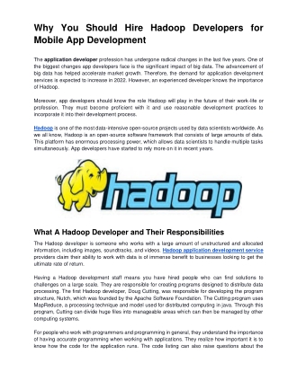 Why You Should Hire Hadoop Developers For Mobile App Development