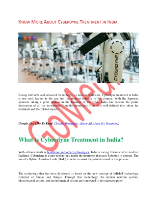 Know More About Cyberdyne Treatment In India