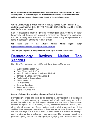 Dermatology Devices Market Forecast to 2025