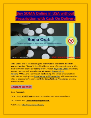 Buy SOMA Online in USA without Prescription with Cash On Delivery