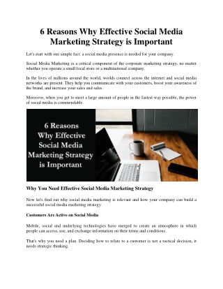 6 Reasons Why Effective Social Media Marketing Strategy is Important
