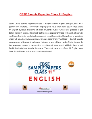 CBSE Sample Papers Class 11 Physics PDF Solutions Download