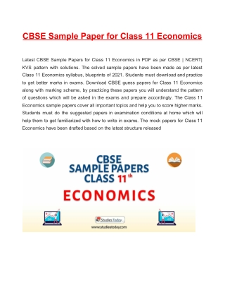 CBSE Sample Papers Class 11 Economics PDF Solutions Download