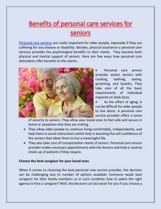 Benefits of personal care services for seniors