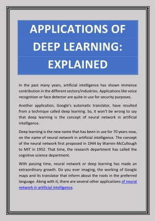 Applications Of Deep Learning: Explained