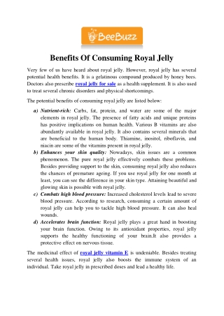 Benefits Of Consuming Royal Jelly