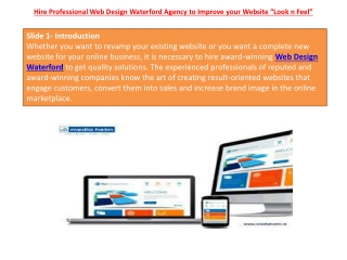 Hire Professional Web Design Waterford Agency to Improve your Website “Look n Feel”