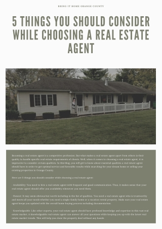 5 Things You Should Consider While Choosing a Real Estate Agent