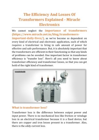 The Efficiency And Losses Of Transformers Explained - Miracle Electronics